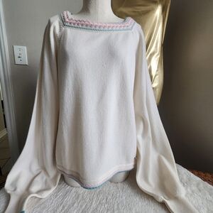 Elegant Chanel White Sweater with Pastel Trim